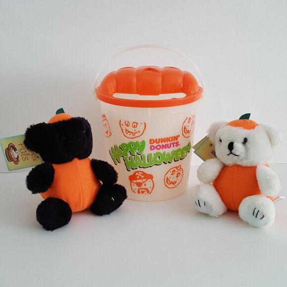 Halloween Small Pail w/2 Small Pumpkin Bears - Picture 1 of 15